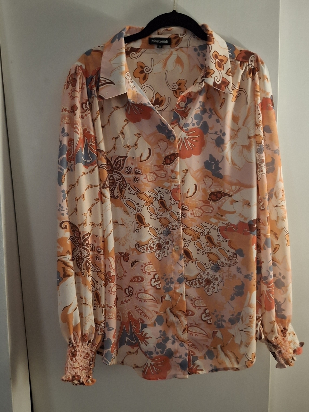 Meertrendi Women's Floral Button-Front Blouse - Peach Multi